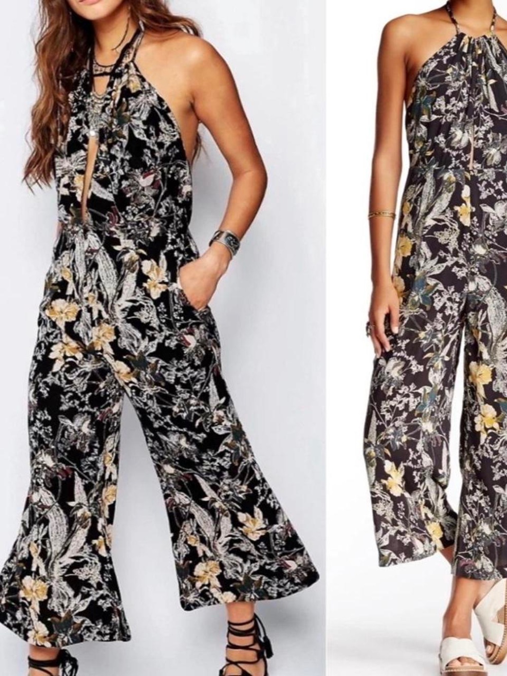 Free People Twisted Halter Floral Jumpsuit